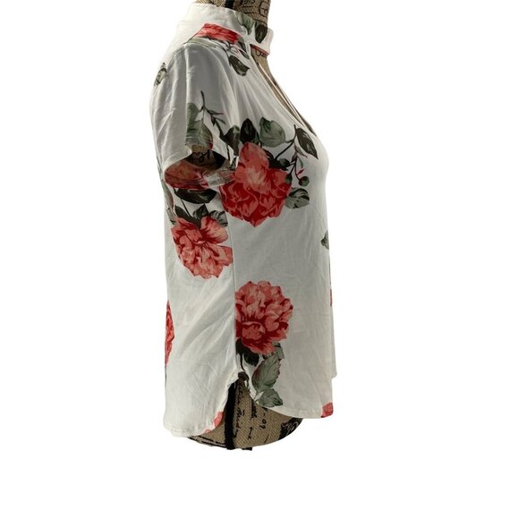 Trendy Land Women's Floral Scoop Neck Top Pink white Neck Cutouts Size Medium - Picture 3 of 6